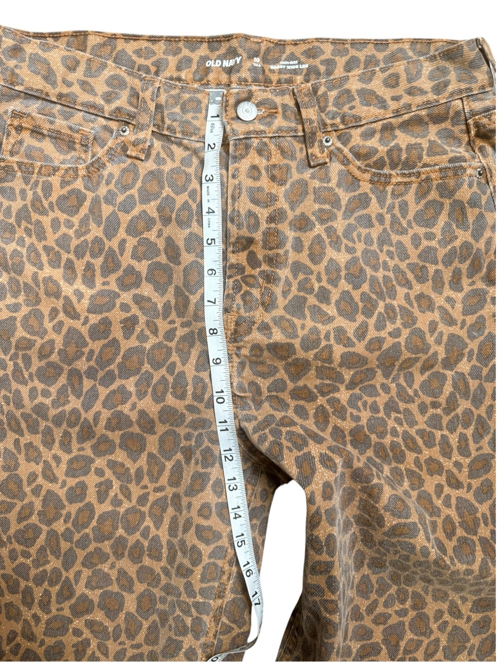 Old Navy Leopard Print High Rise Baggy Wide Leg Jeans Size 10 Tall - Picture 5 of 8